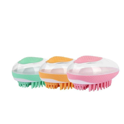 2-in-1 Pet Grooming Brush with Soft Silicone Bristles for Bathing and Massage