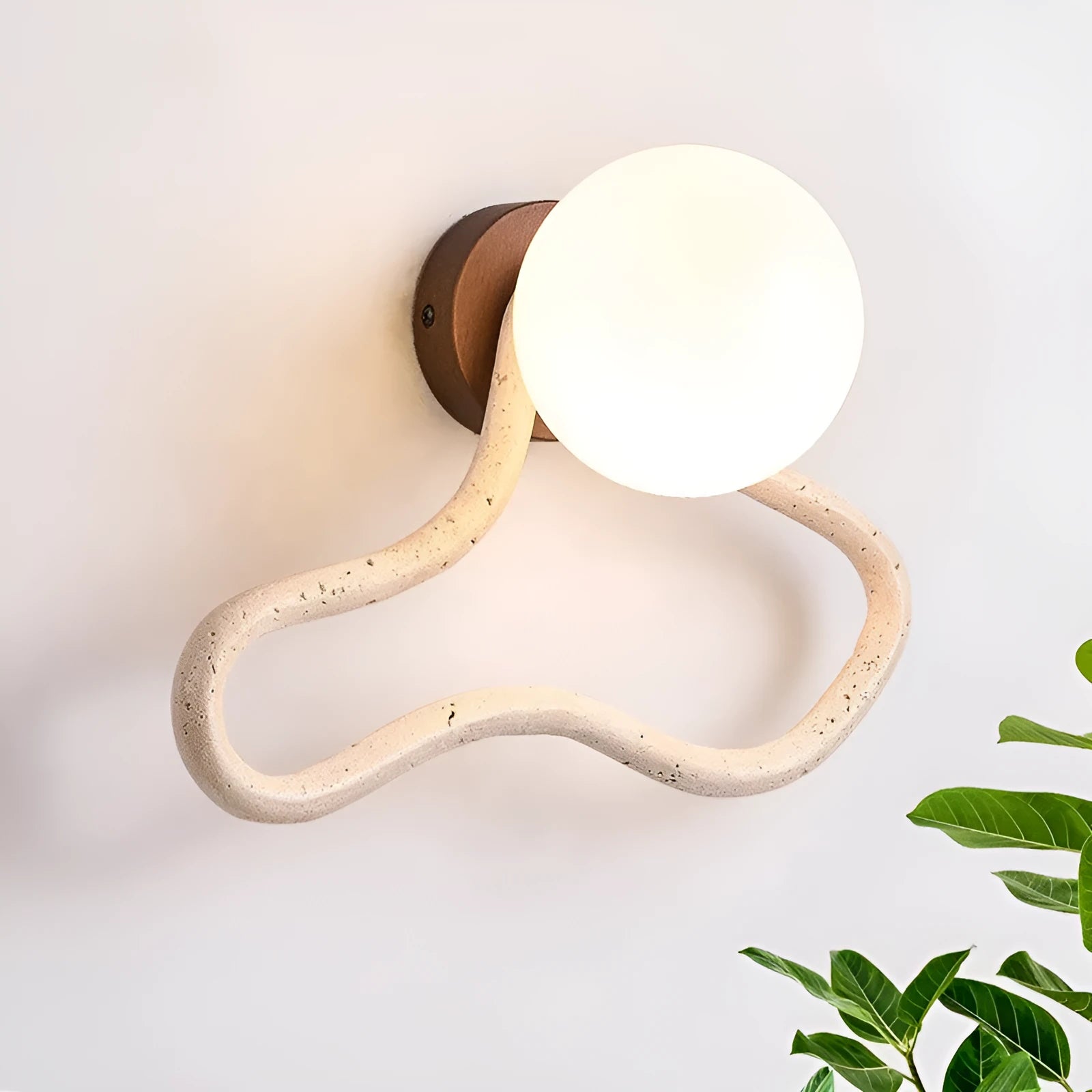 Middle Ancient cream style wall lamp with white travertine glass shade and solid wood base