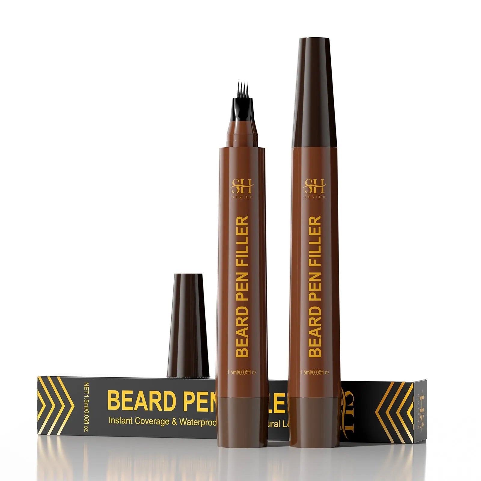 Men's beard and eyebrow filler pencil in black and dark brown colours with sweatproof waterproof properties