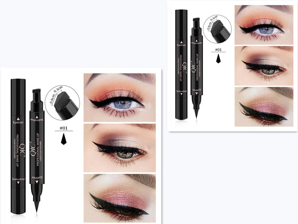 Double-headed wing seal eyeliner with quick-drying carbon black formula for precise application