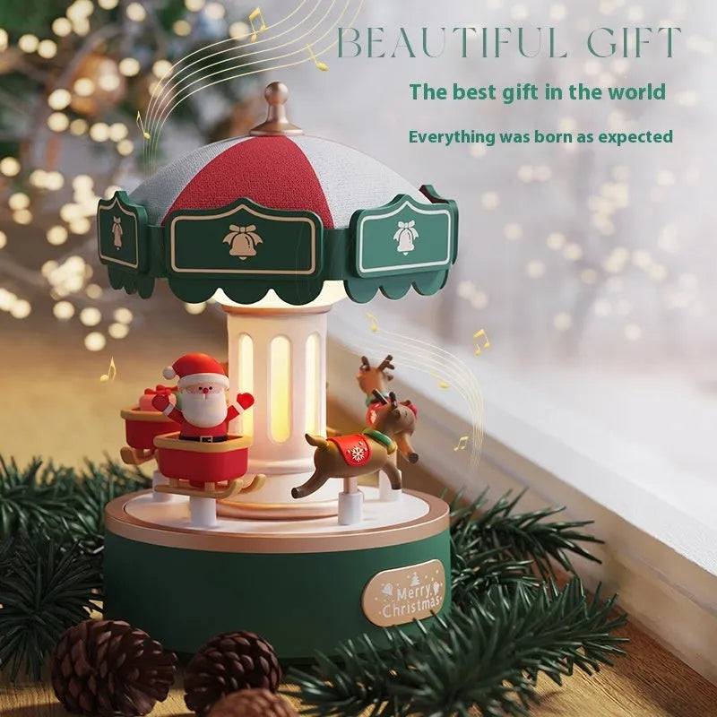 Carousel music box ambience light with USB charging, built-in battery, rotating design, and colour options Sweet Dream Girl Eternal Love Merry Christmas