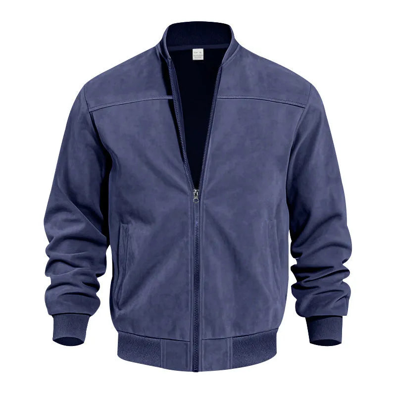 Men's plus size casual suede jacket in Army Green colour with a zipper front.