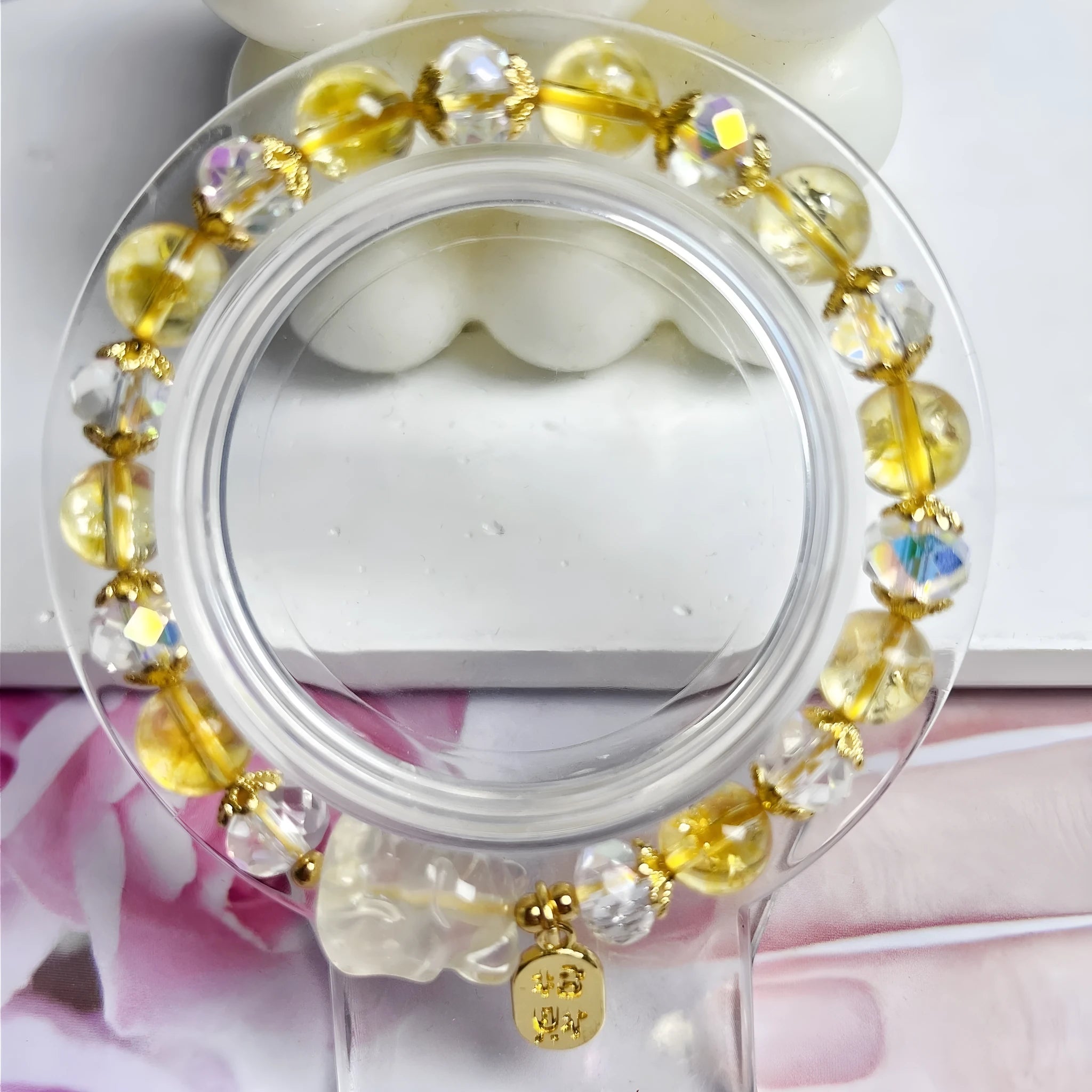 Women's citrine crystal bracelet with nine-tail fox charm design for anniversary gifts
