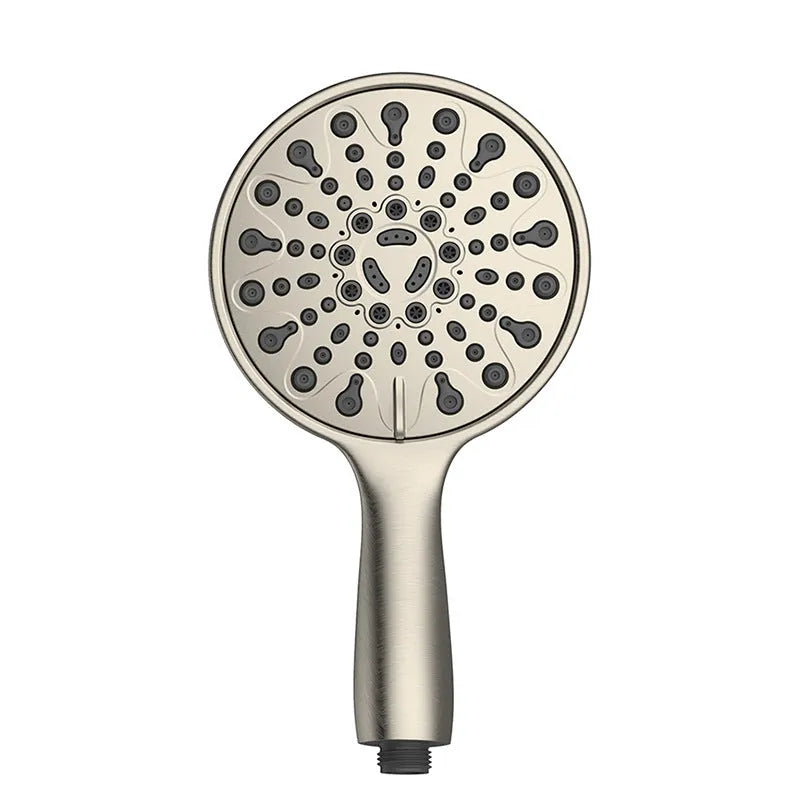 6-inch six-function handheld shower head with electroplated finish showing spray modes