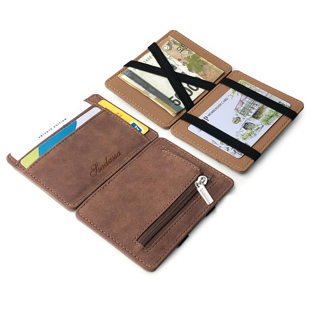 Korean style matte leather magic wallet coin purse showing horizontal square design