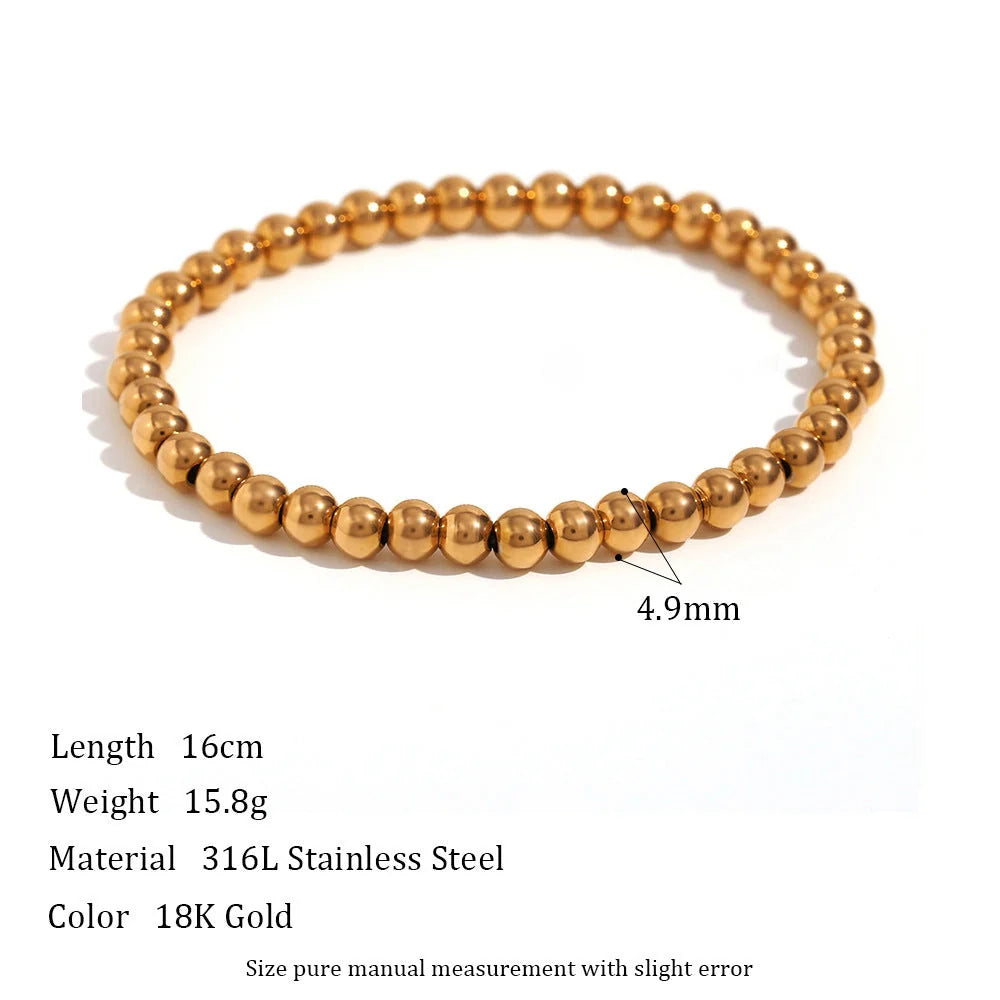 Niche Vintage Stainless Steel Plated 18K Elastic Bead Bracelet in gold and silver options