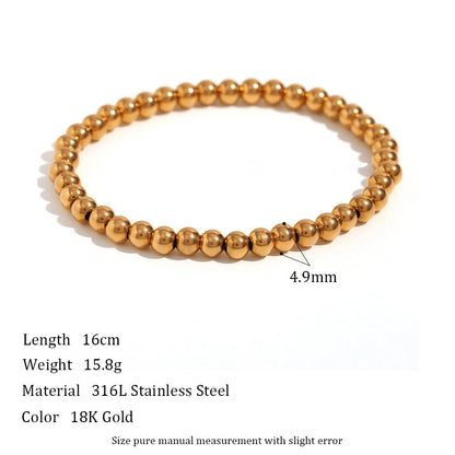 Niche Vintage Stainless Steel Plated 18K Elastic Bead Bracelet in gold and silver options