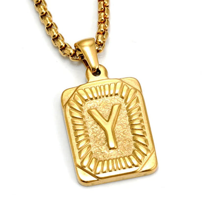 Gold-plated 18K titanium steel letter necklace with pearl chain, personalised from A to Z