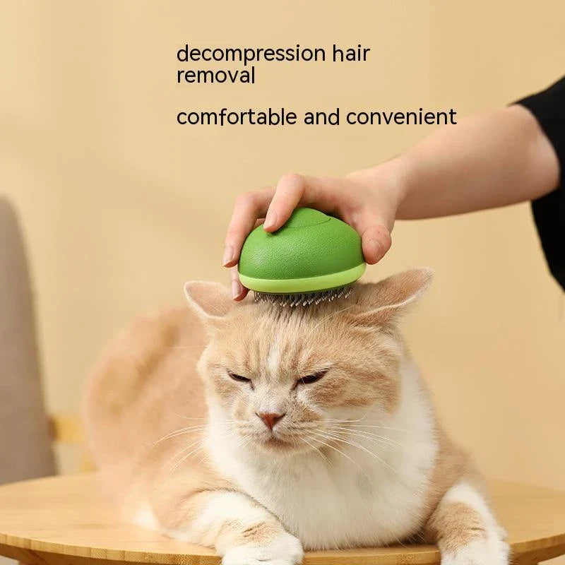 Avocado-shaped dual-functioning pet grooming brush with massage and deshedding capabilities for healthy, shiny coats