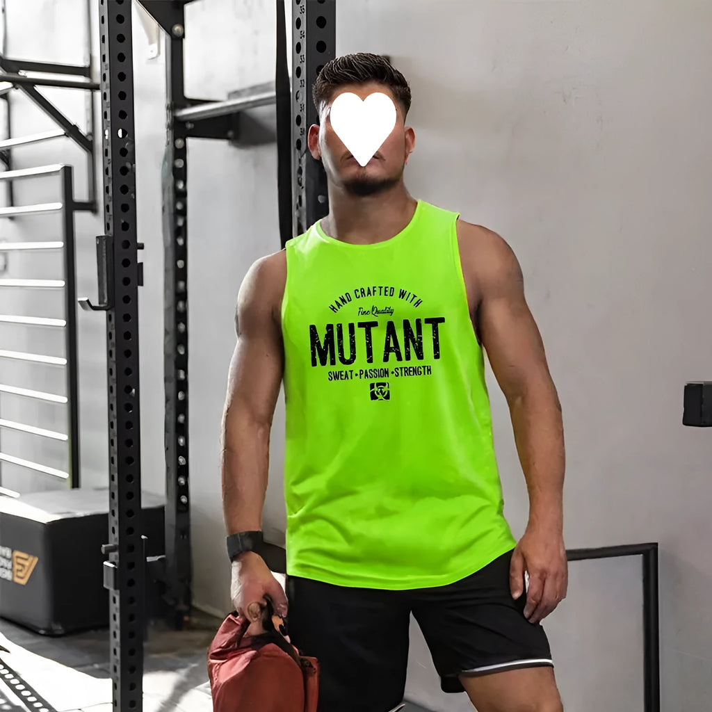 Loose grey polyester fitness waistcoat sleeveless shirt on a hanger