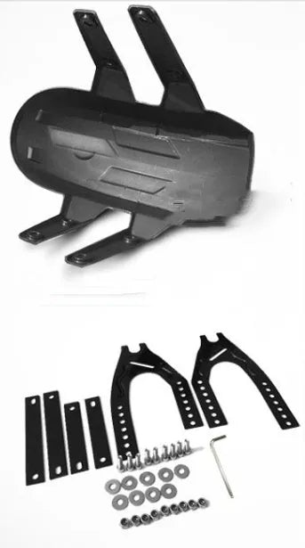 Motorcycle Horizon universal rear mudguard in black suit finish on a dark background