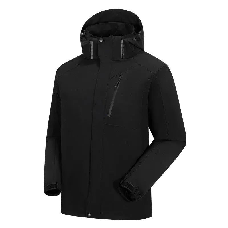 Men's three-in-one winter white down jacket in solid colour with hood and removable liner