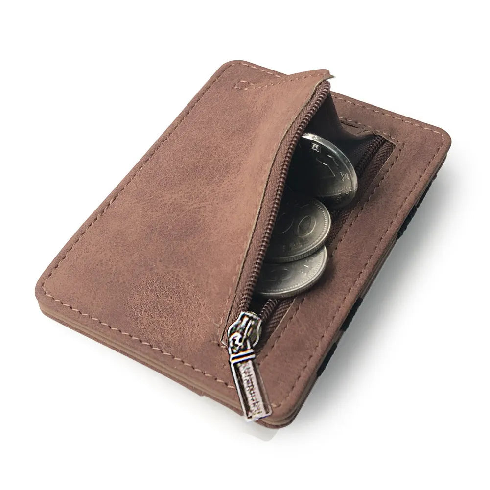 Korean style matte leather magic wallet coin purse showing horizontal square design