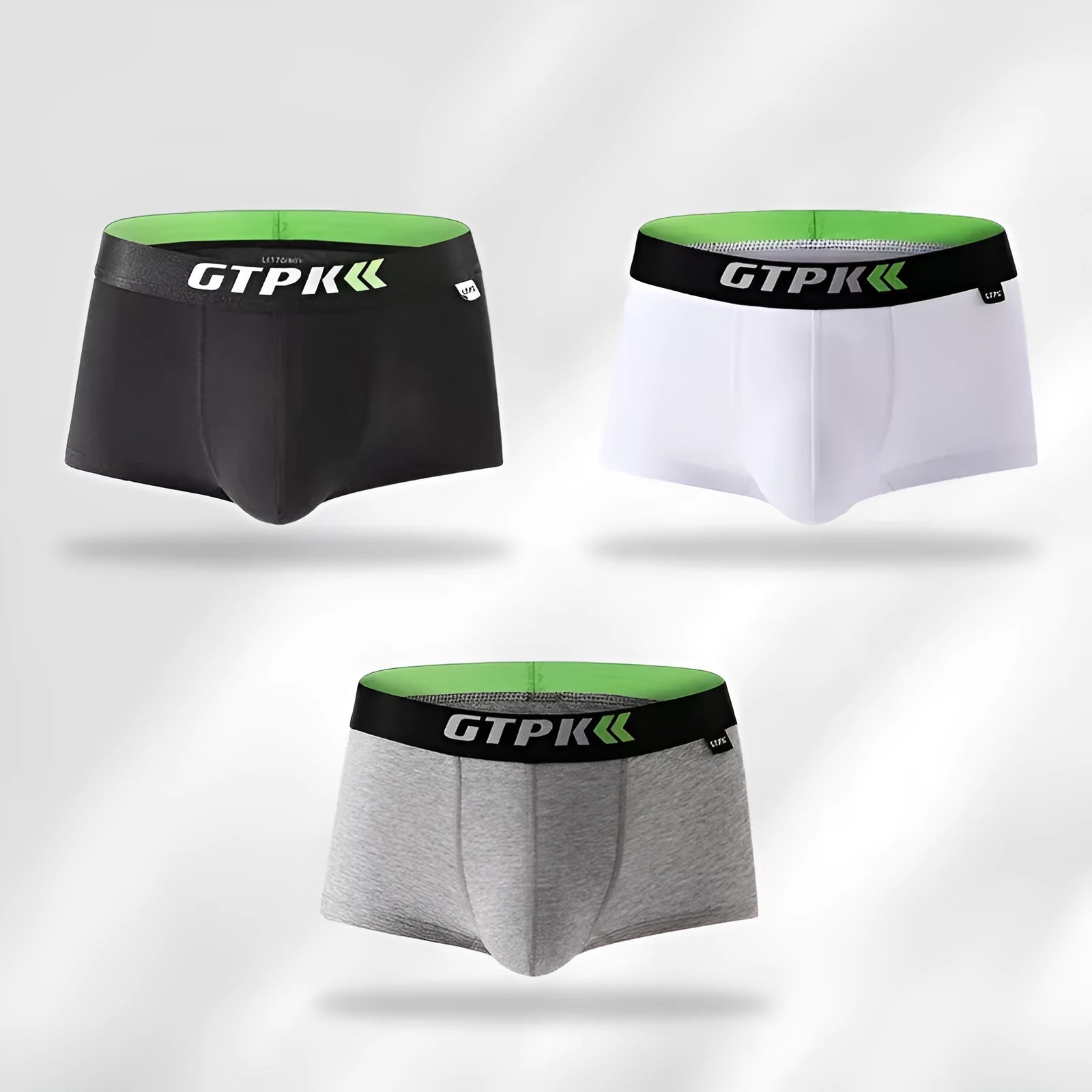 Men's cotton boxer briefs in solid colour, knitted fabric, mid waist, available in white black gray