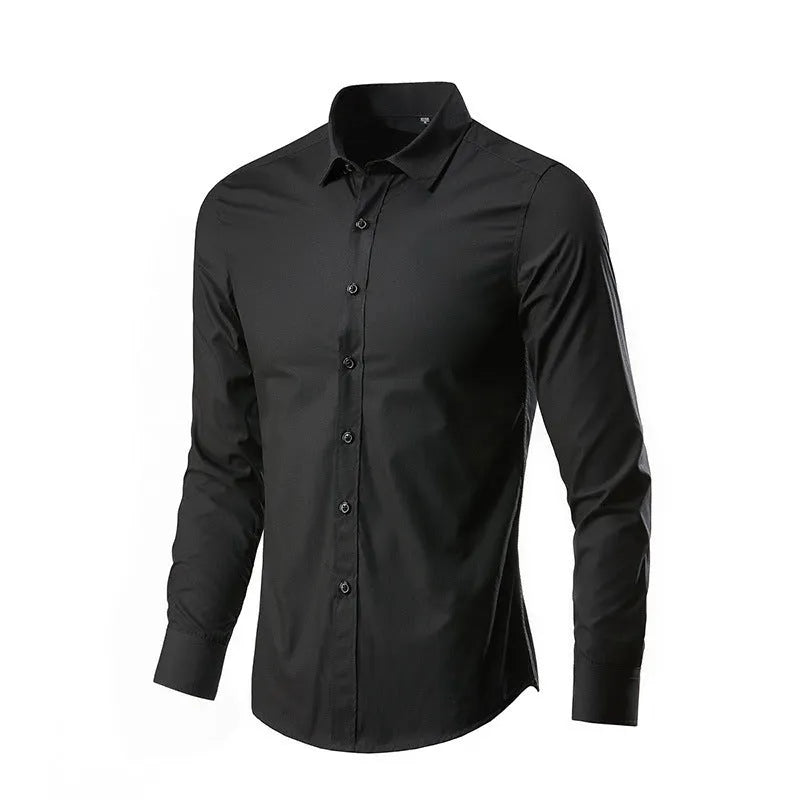 Men's slim fit long sleeve linen shirt in a choice of colours on a hanger.