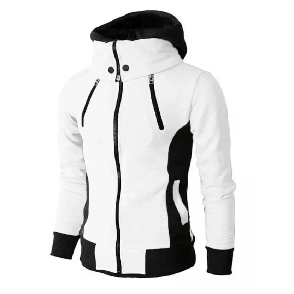 A premium hooded zip-up jacket made of soft, breathable fleece material with touch-screen compatible fingers and a durable zipper closure for outdoor activities.