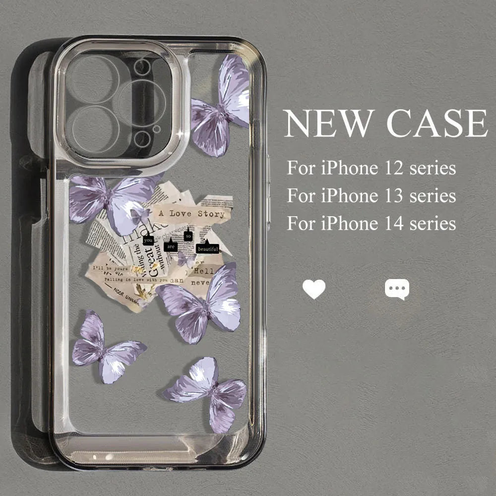 Ins style purple butterfly silicone phone case for iPhone - shockproof TPU anti-fingerprint black soft case