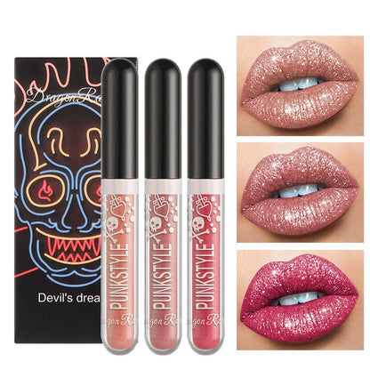 Three sets of Halloween diamond lip gloss tubes in colours A, B, C, D with 2ml each and 44mm by 16.5mm by 101mm size