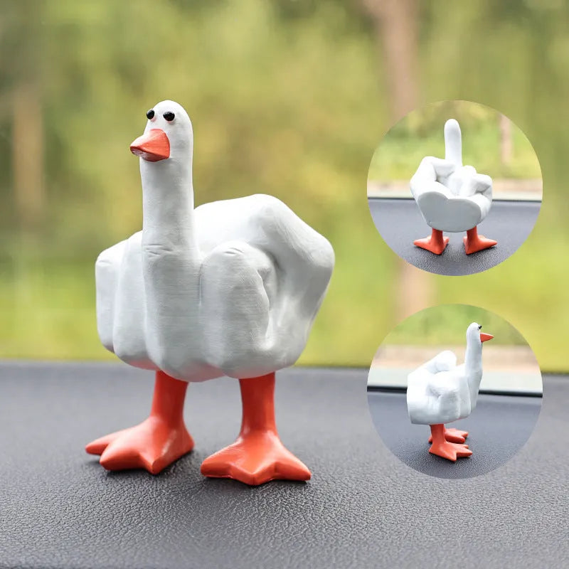 Creative vertical middle finger duck car ornament resin 5x7.7cm cartoon design