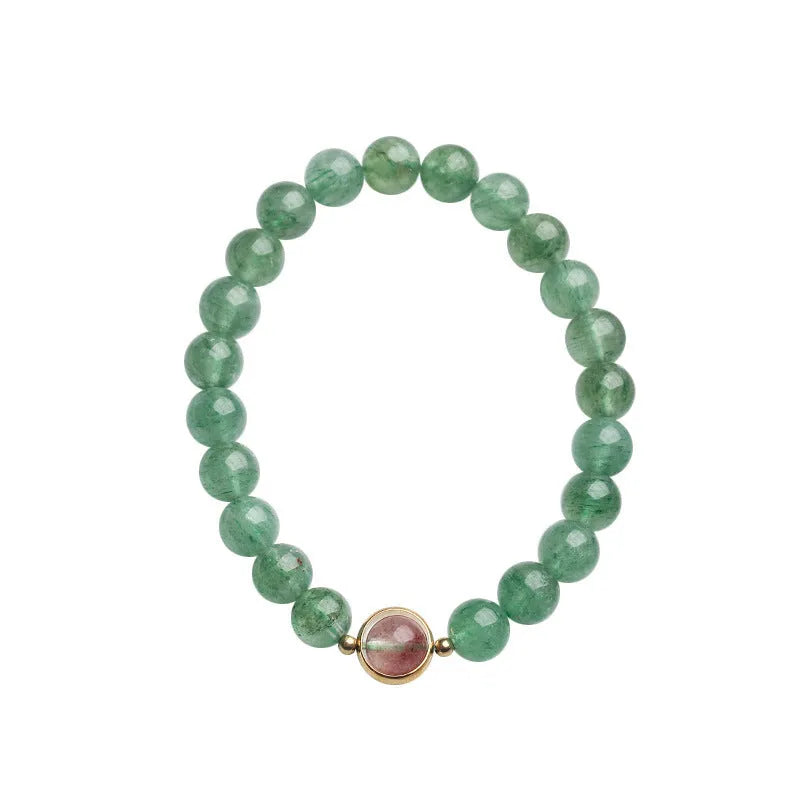 Green strawberry quartz hand-woven bracelet with 7.5mm beads and Chinese auspicious patterns