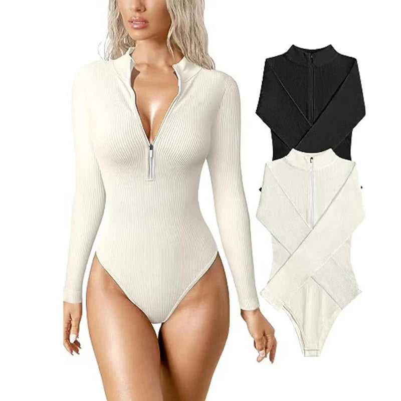 Women's long sleeve zipper jumpsuit with seamless slimming shapewear in various colours