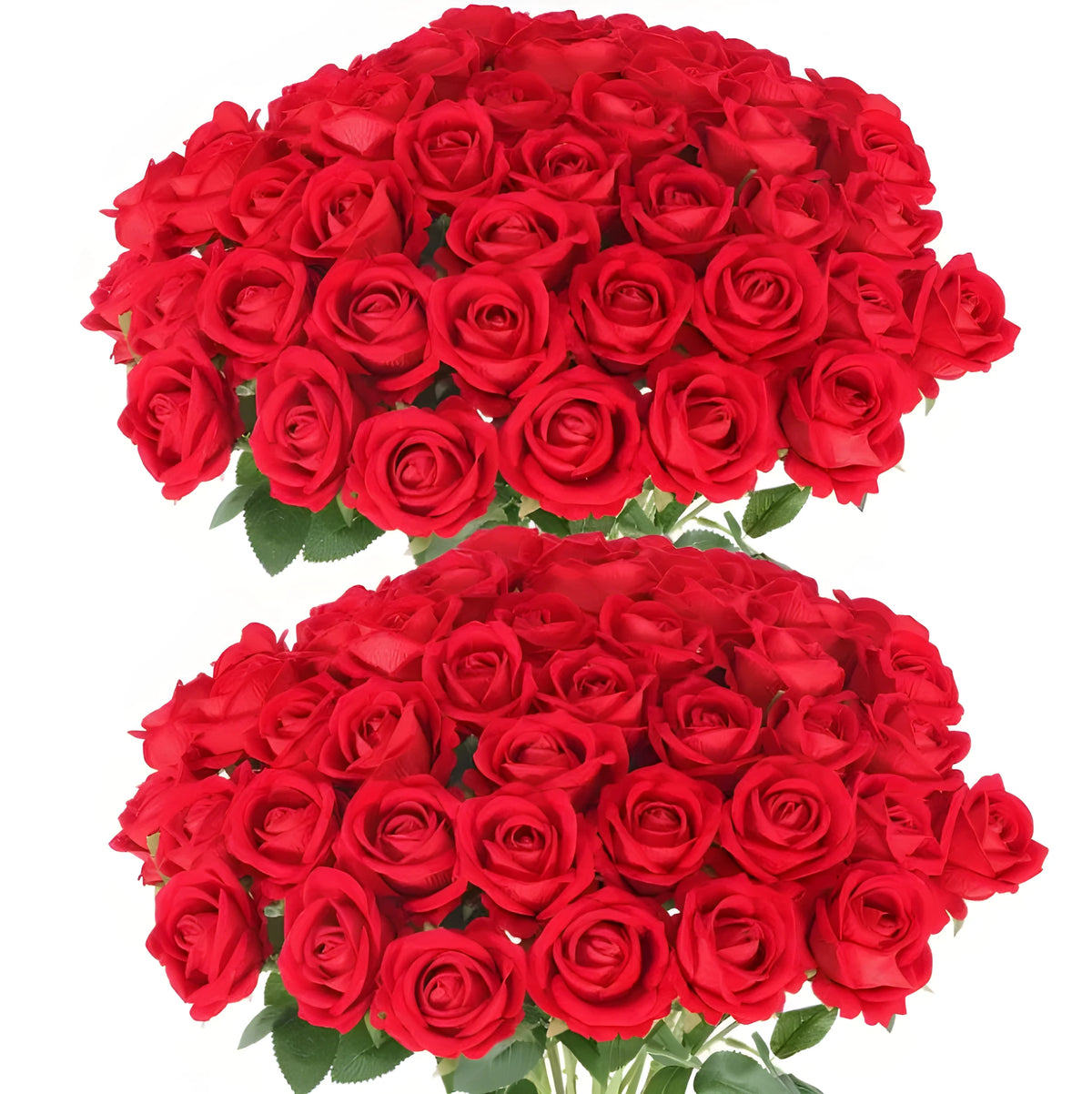 Artificial silk flower bouquet in red and white with plastic stems for home outdoor decoration