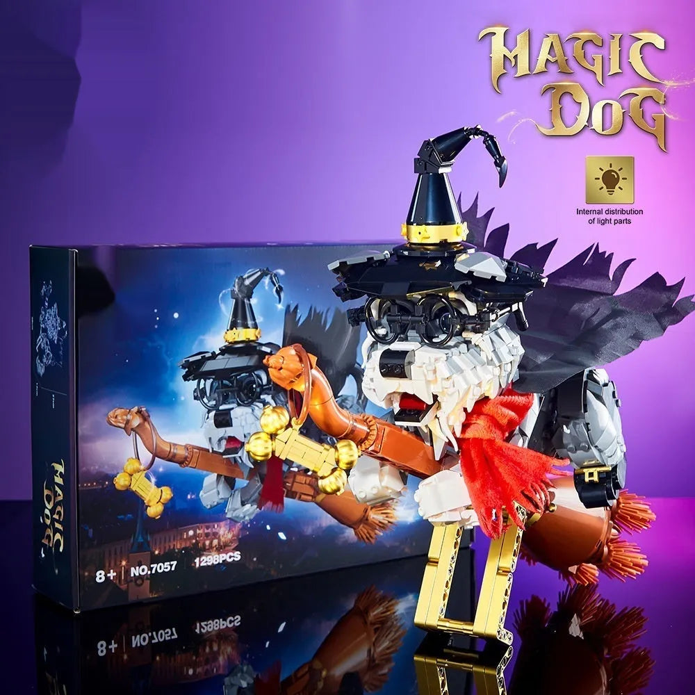 Black small particle building block model of a schnauzer dog in a colour box