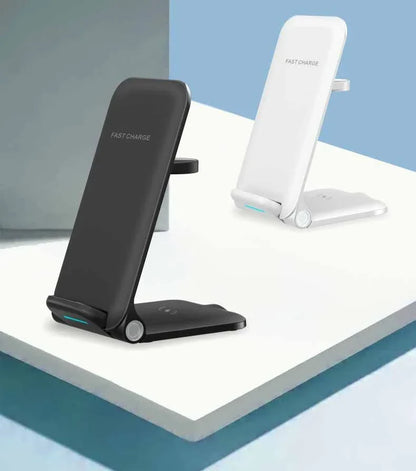 3-in-1 wireless charging station with adjustable angle and foldable design for clutter-free desk setup