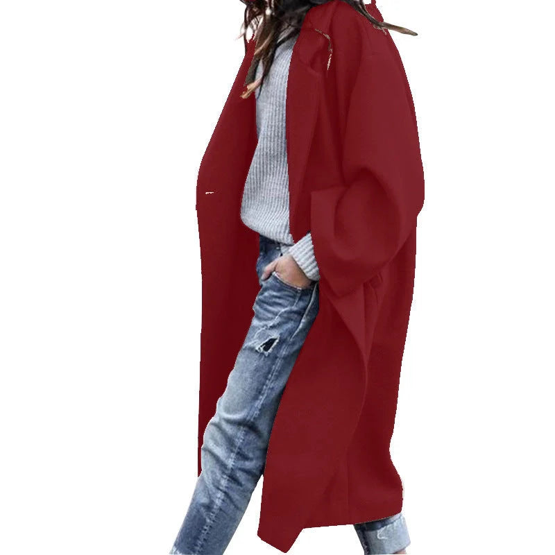 Women's winter woolen coat with pockets and single-breasted lapel in various colours