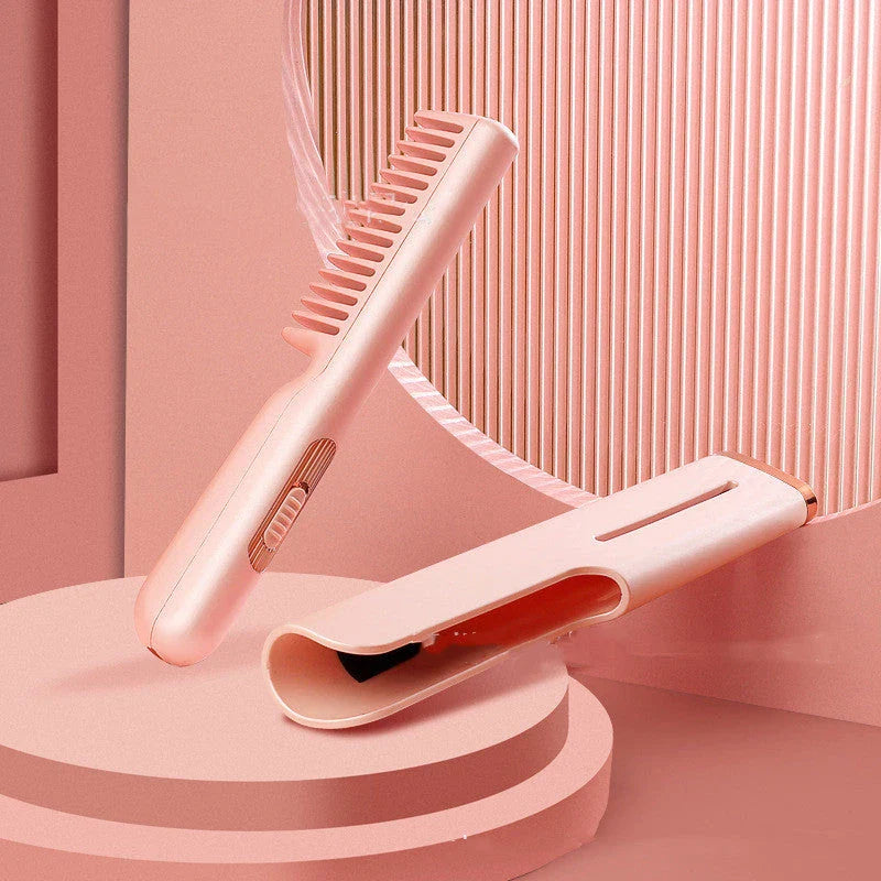 Wireless hair straightening comb with USB charging, negative ion technology, and compact design for salon-quality styling at home