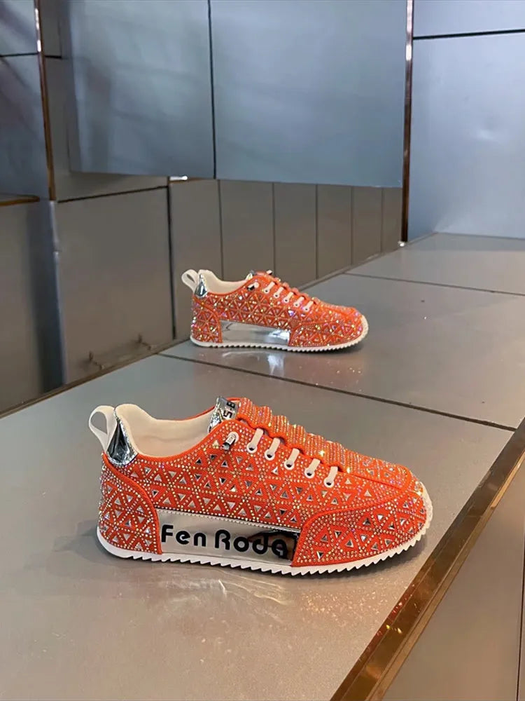 Men's slip-on breathable sneakers with mixed material upper and thick rubber sole, available in white, green, black, and orange