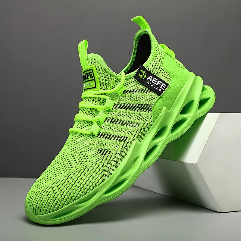 Men's black mesh running shoes with cross strap detail and MD sole in Korean casual style