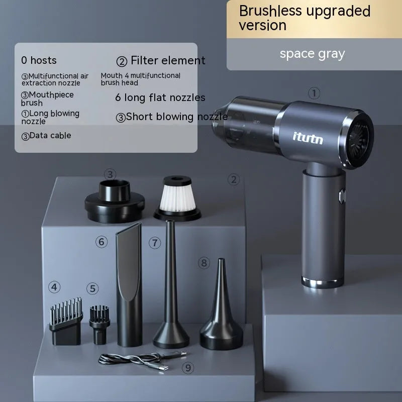 Handheld car vacuum cleaner in space gray with strong suction nozzle for vehicle interior cleaning