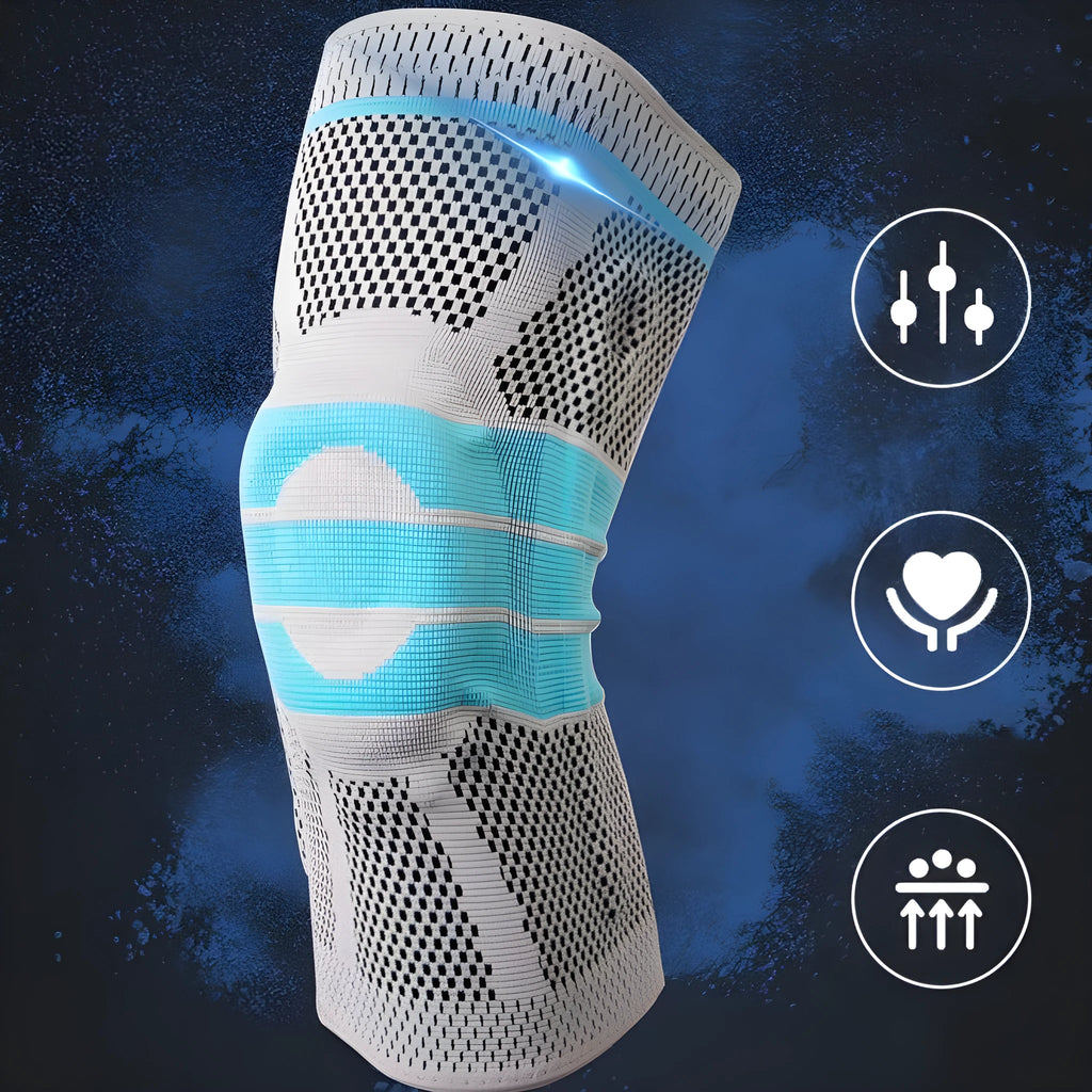 Sky blue silicone running basketball knee pad made from elastic fibre, shown in size L