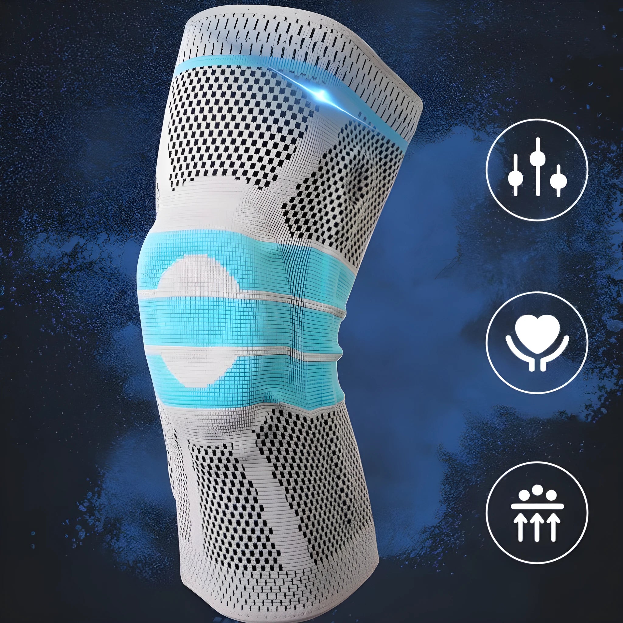 Sky blue silicone running basketball knee pad made from elastic fibre, shown in size L