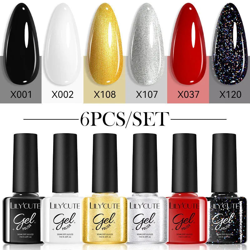 UV gel nail polish set with 20 glitter and sequin effect colours in bottles for waterproof manicures