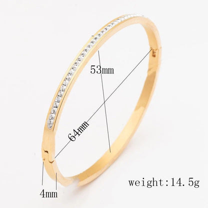 Single row stainless steel bracelet with diamond opening in gold, rose gold, or steel