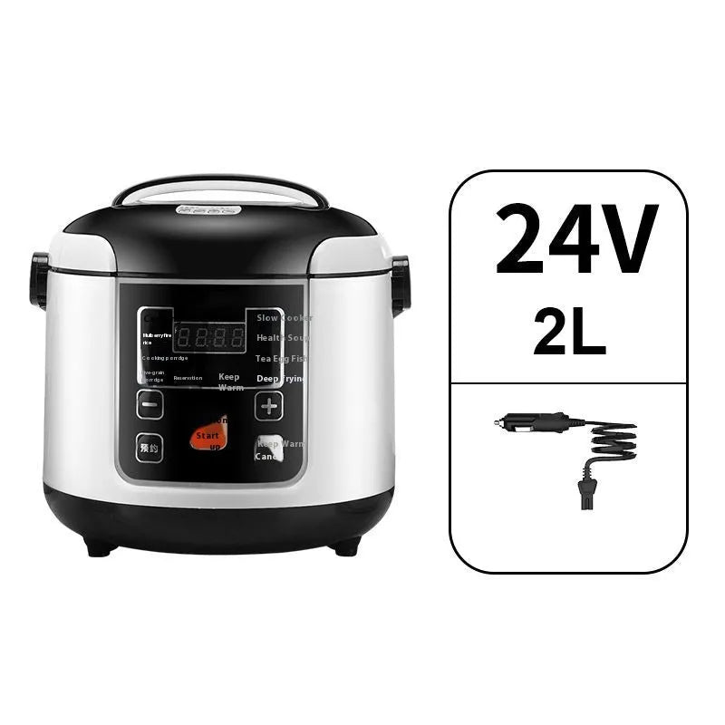 12V 24V black vehicle rice cooker with 2 litre capacity stainless steel pot
