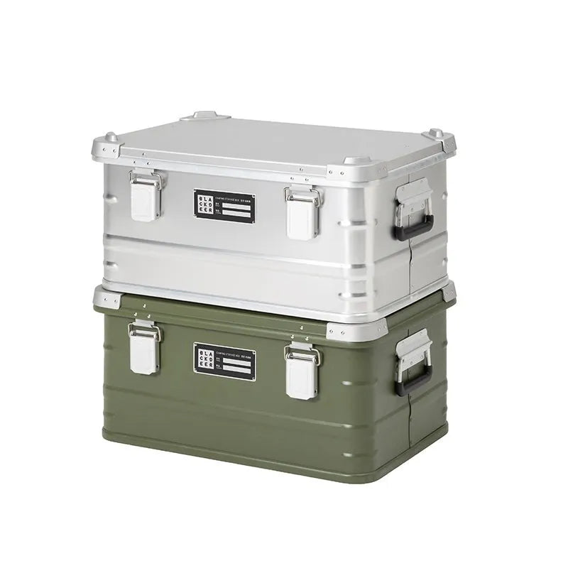Field green aluminium alloy storage box for camping and vehicle use