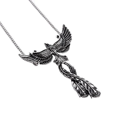 Detailed zinc alloy phoenix pendant necklace with 65CM chain, unisex design