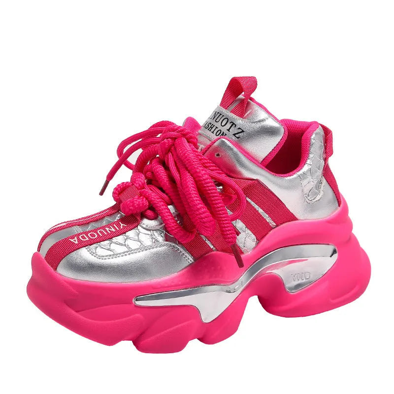 Women's casual platform height increasing sneaker with animal print pattern, mid-top cut, mesh lining, available in several colours