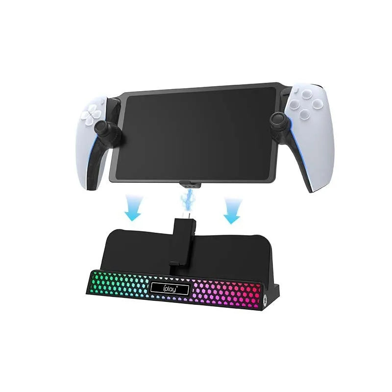 Charging base single fixed charger stand with RGB lamp for PS5 Portal in black