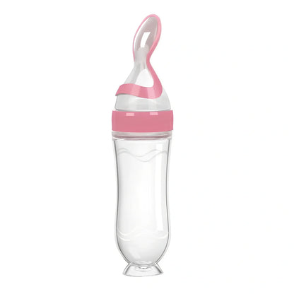 Blue baby spoon bottle feeder, 120ml capacity, food-grade silicone and PP, for 3 months semi-liquid feeding