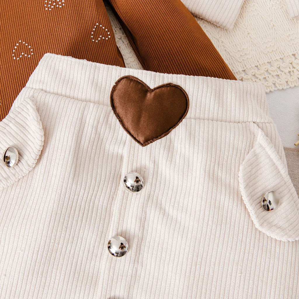 Brown cotton long-sleeve printed striped dress set with short skirt for girls 90-130cm