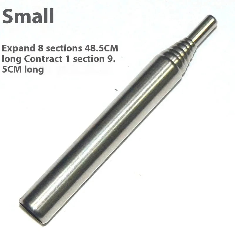 Stainless steel outdoor fire blowing stick on a picnic table with camping gear