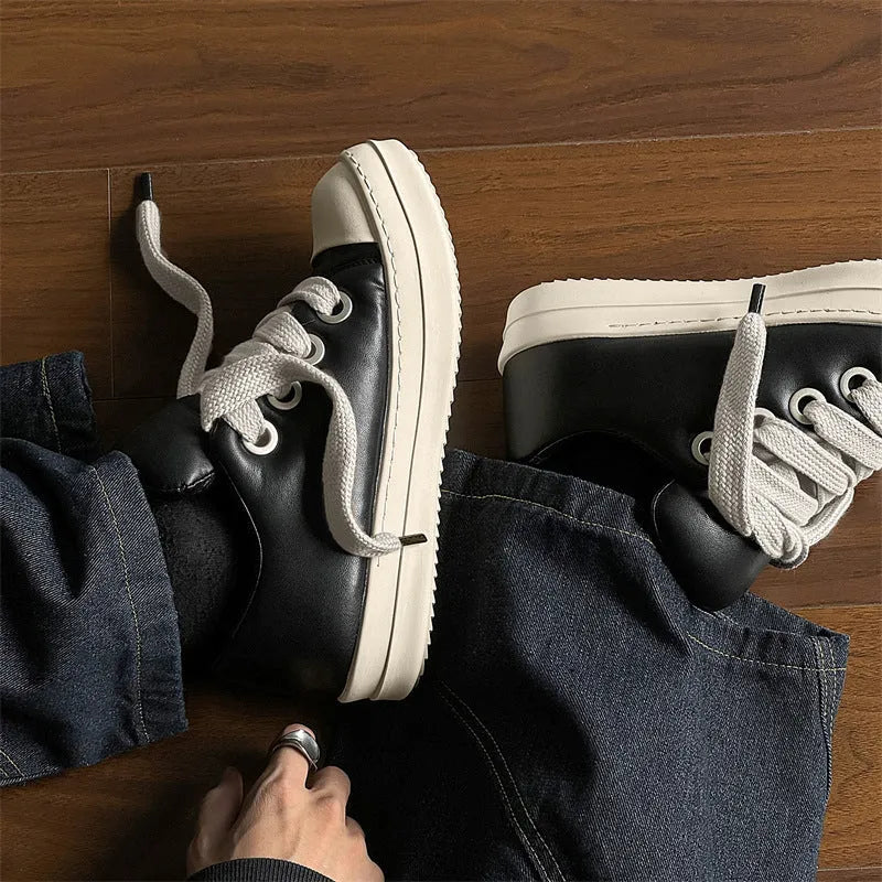 Men's black leather slip-on casual shoes with rubber sole and round toe design
