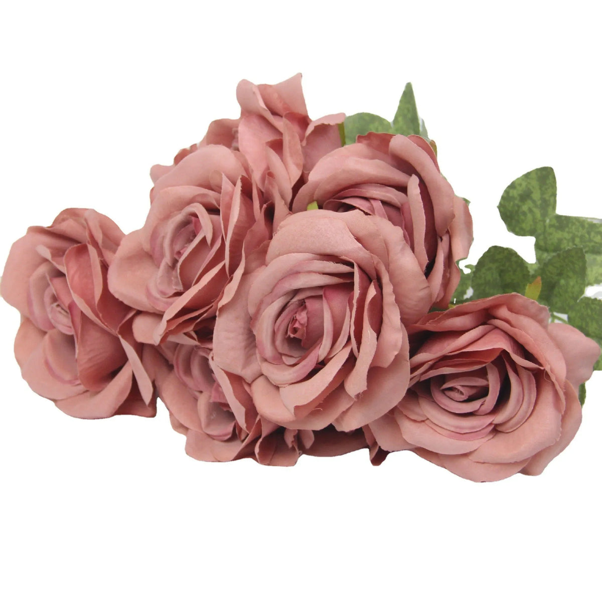 Simulation 10-head rose artificial silk flower in white, 53cm tall, for wedding decoration