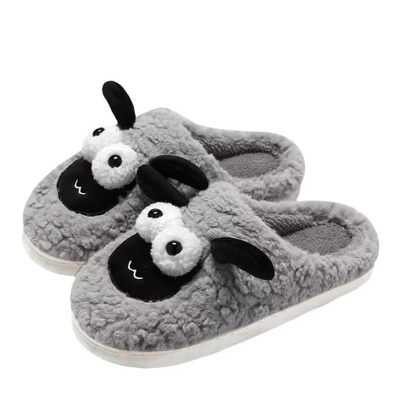 Brown suede slip-on slippers with thermal cotton lining and a sewn PVC sole
