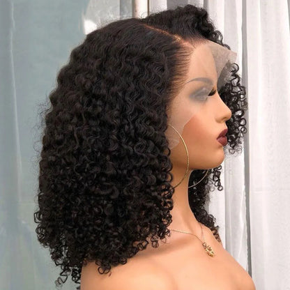 10A short Brazilian lace front bob wig with curly human hair and natural-looking hairline