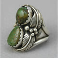Turquoise geometric women's ring with retro inlaid design on finger